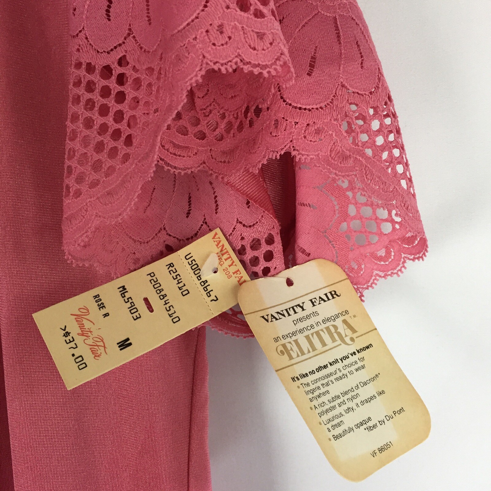 NOS VTG VANITY FAIR SIZE M Dacron/Nylon Nightgown Long Lace Trim Pink 70s Pocket