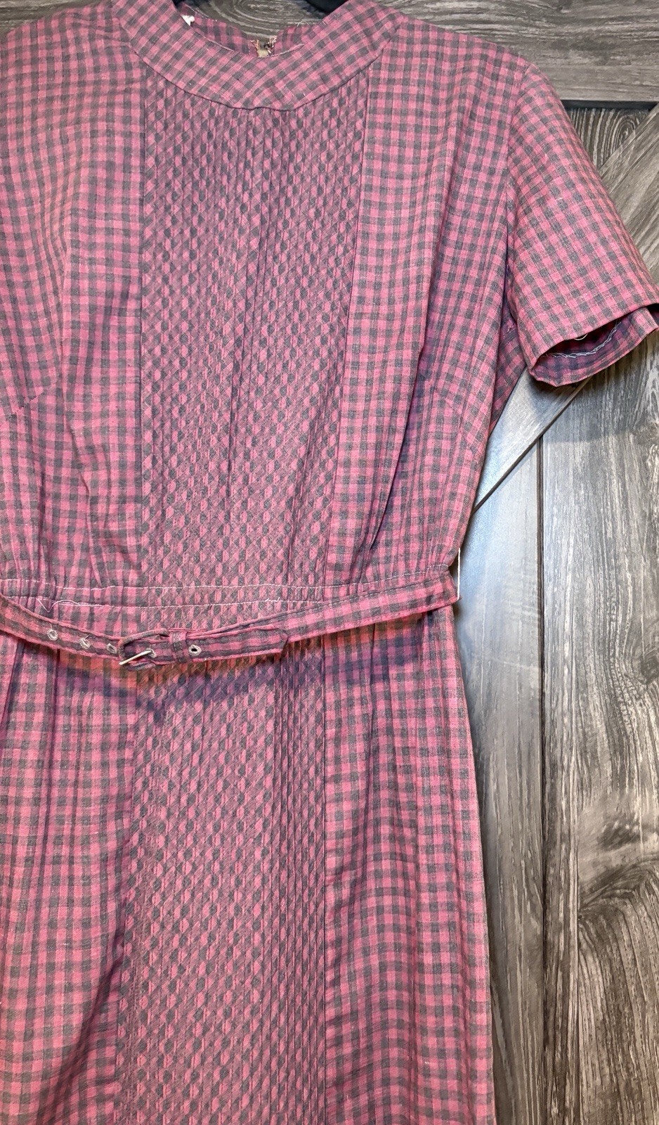 Union Made Vintage 60s Nancy Greer Dress Plaid Thin Belted Small Black Red