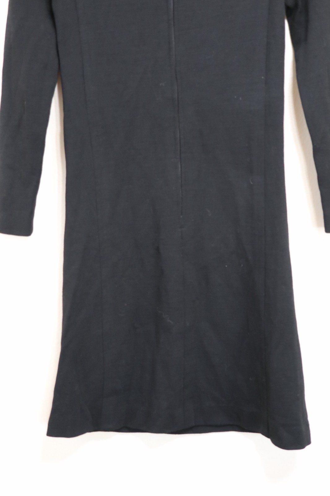 60s Vintage Black Knit Jersey Square Neck Long Sleeve Slim Shift Dress Women XS