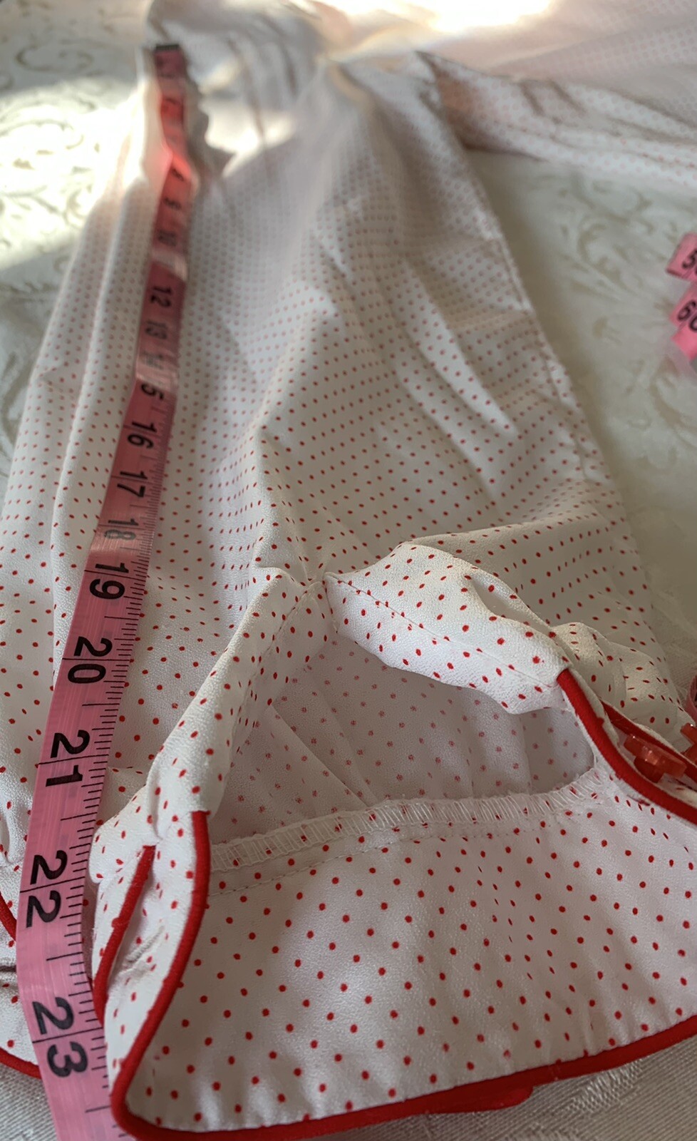 Vtg Gailord Womens Blouse Button Down L ? Creamy Off White Red Polka Dots