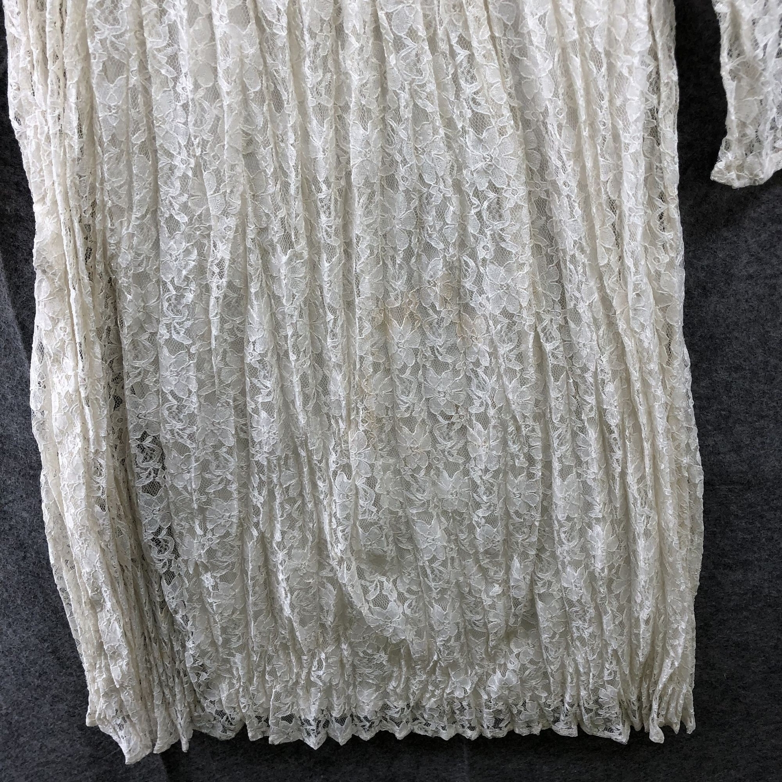 Vintage Sara Babs All Lace Dress Size 12 (S) Ivory 3/4 Sleeve Midi A-Line