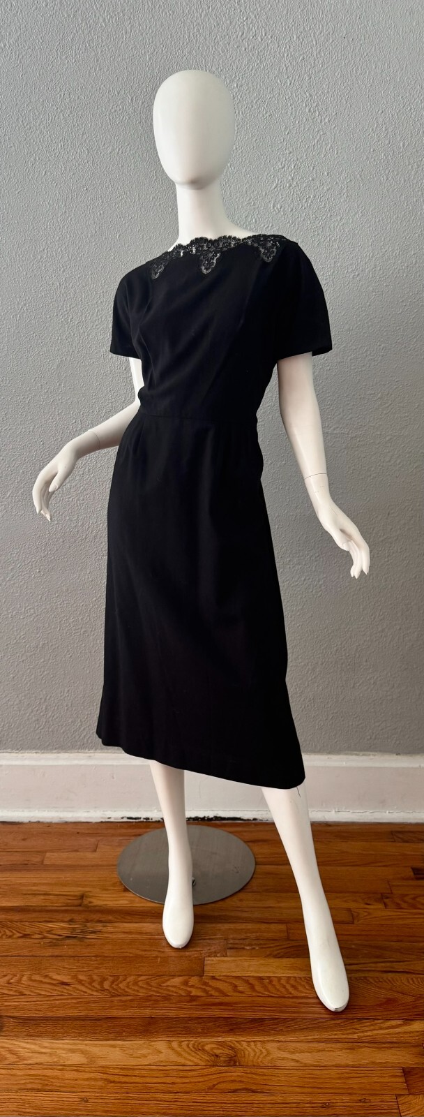 Vintage 60s Black Plunging Bow CHARLES COOPER Cocktail Party Dress M
