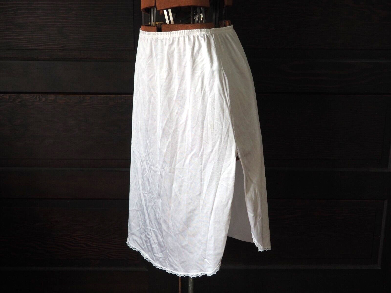 VTG 60s 70s Vanity Fair White Half Slip Lingerie Slit Skirt Elastic Waist Sz S