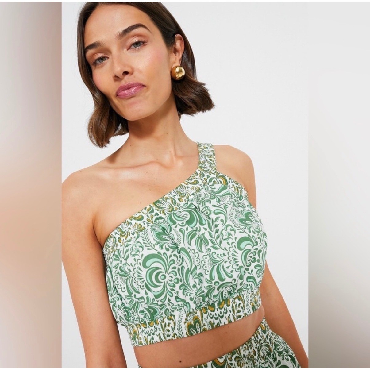 Tuckernuck Hyacinth House Gina One Shoulder Floral Crop Top Green