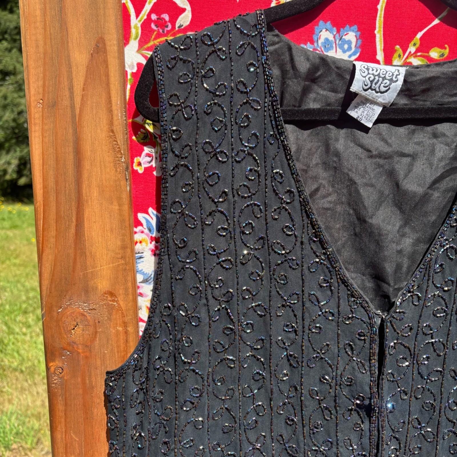 Vintage 90’s 100% Silk Beaded Whimsigoth Western Glam Oversized Vest