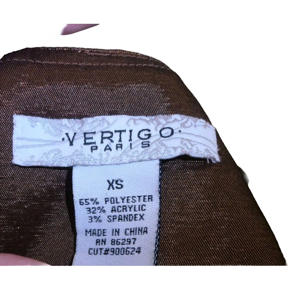 VERTIGO PARIS Dress MOD A-line 1990s Designer Bronze Size XS SMALL SPACE AGE