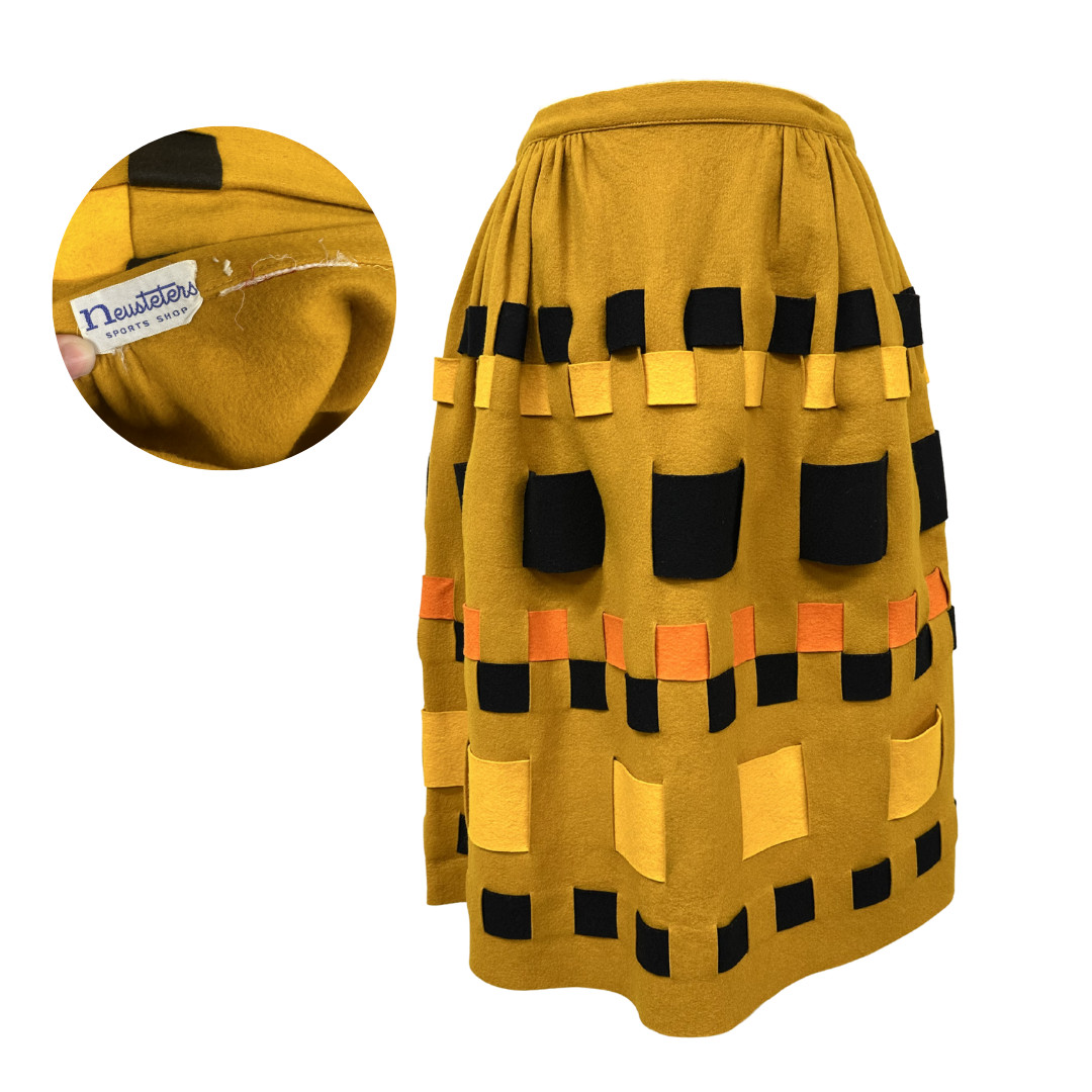 Vintage 1960s Neusteters Mod Mustard and Black Woven Felt Pencil Skirt RARE
