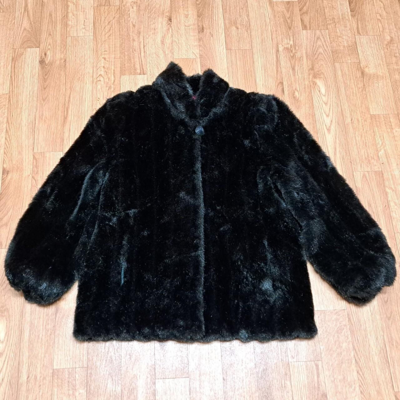 Vintage Monterey Fashions Black Faux Fur coat Size 14 Made In USA