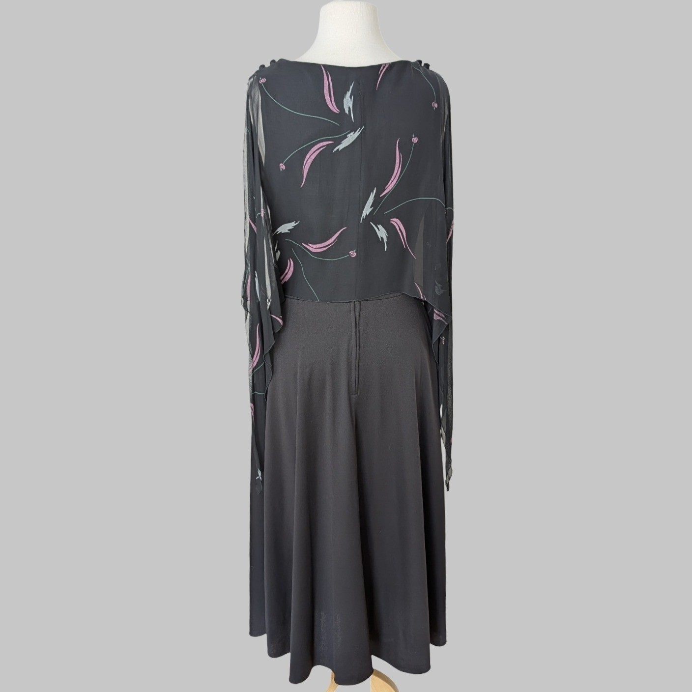Vintage 70s Draped Disco Goddess Dress Sheer Overlay Evening Gown