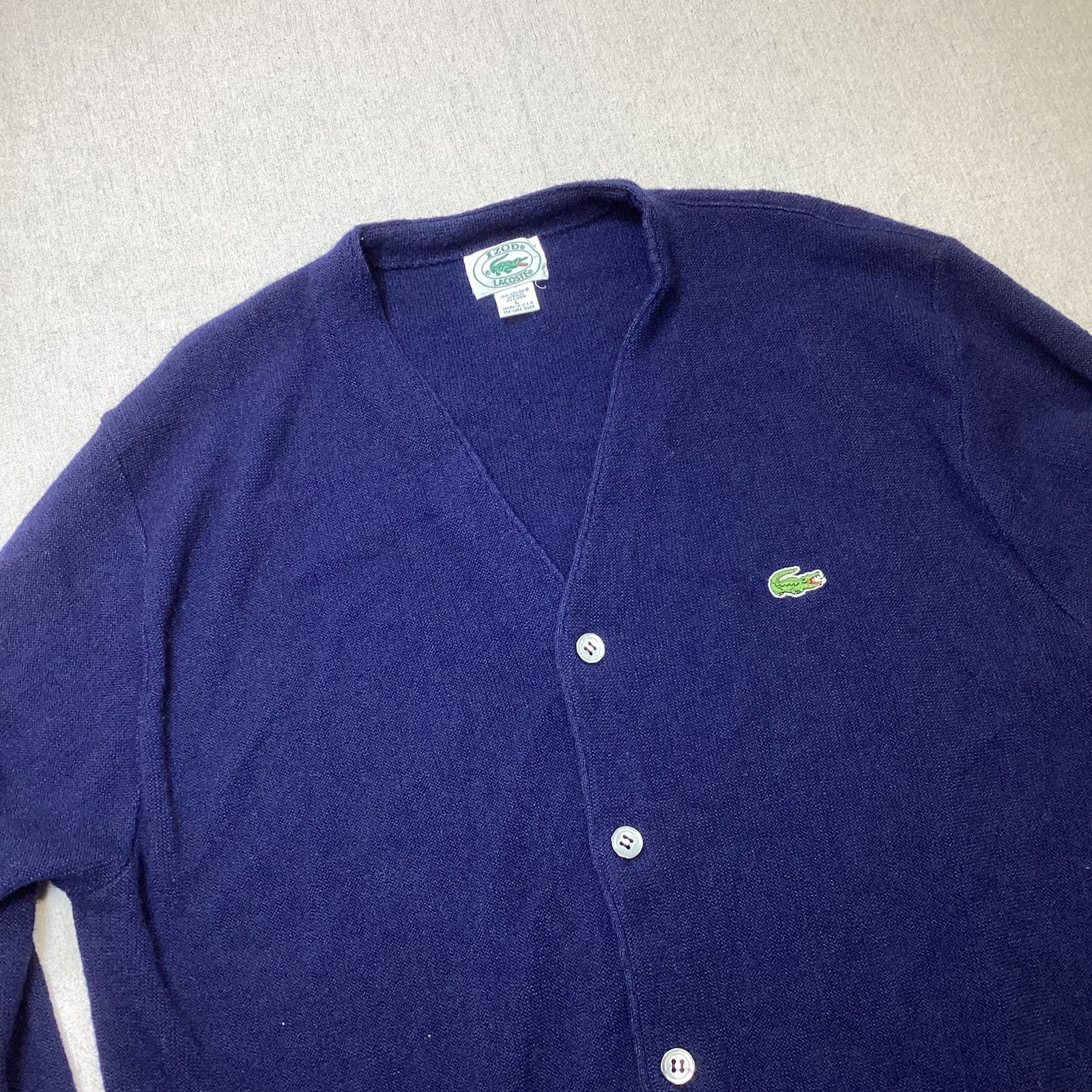 Vintage Lacoste Izod Cardigan Men’s Size Large Sweater Navy Dark Blue Dad