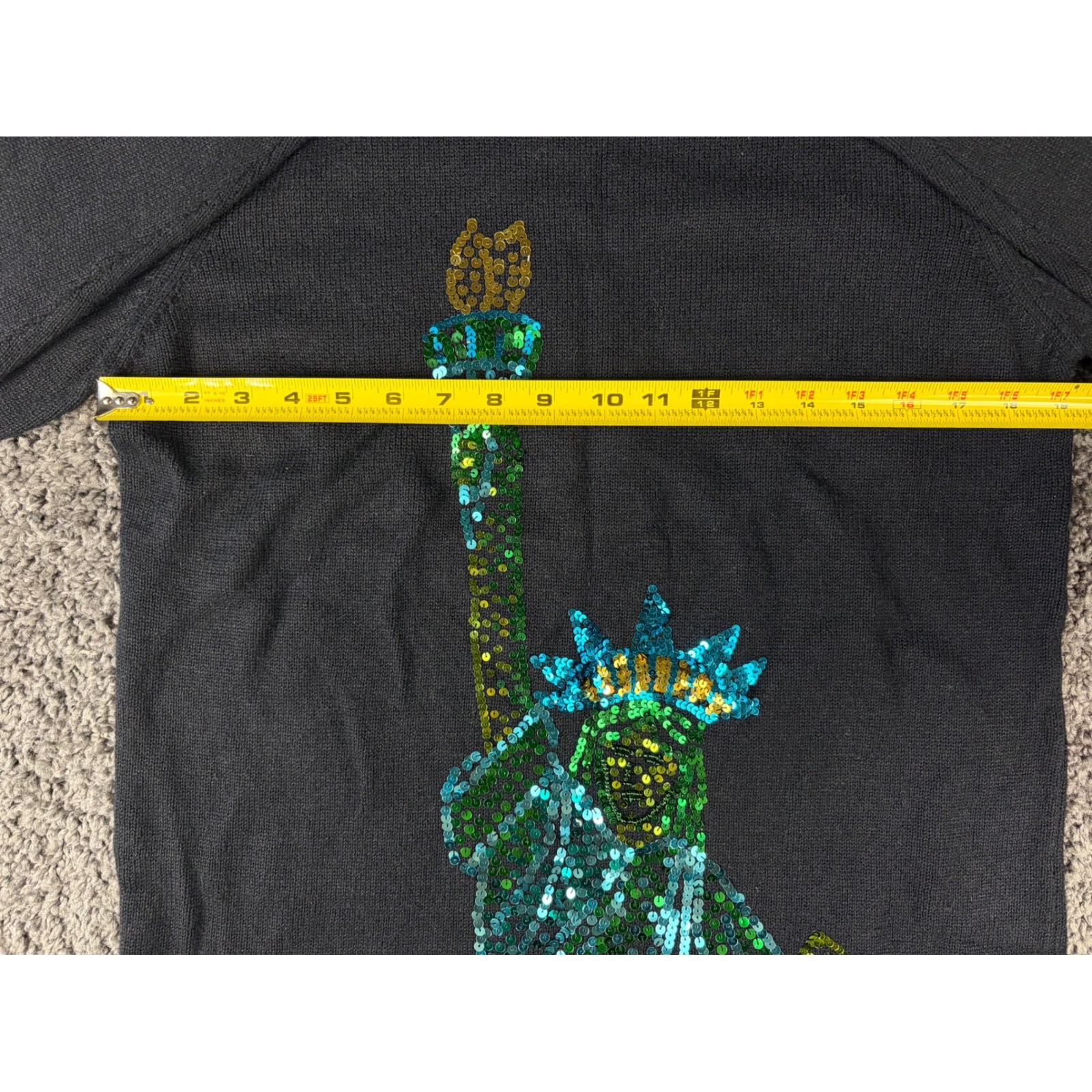 Vintage Quacker Factory Statue of Liberty Sequin Sweater Black Womens Medium