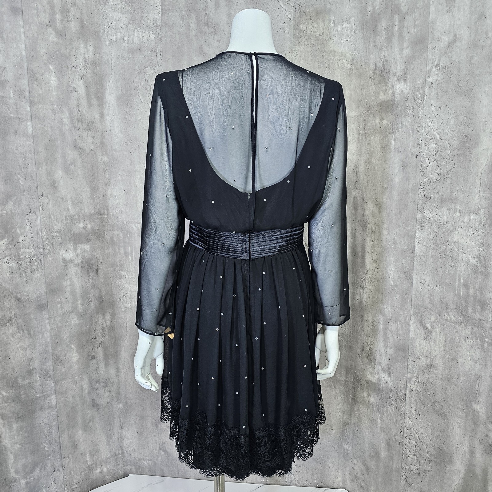 Vintage 80s Henri Bendel Liancarlo Illusion Neckline & Sleeves Black Dress Bow