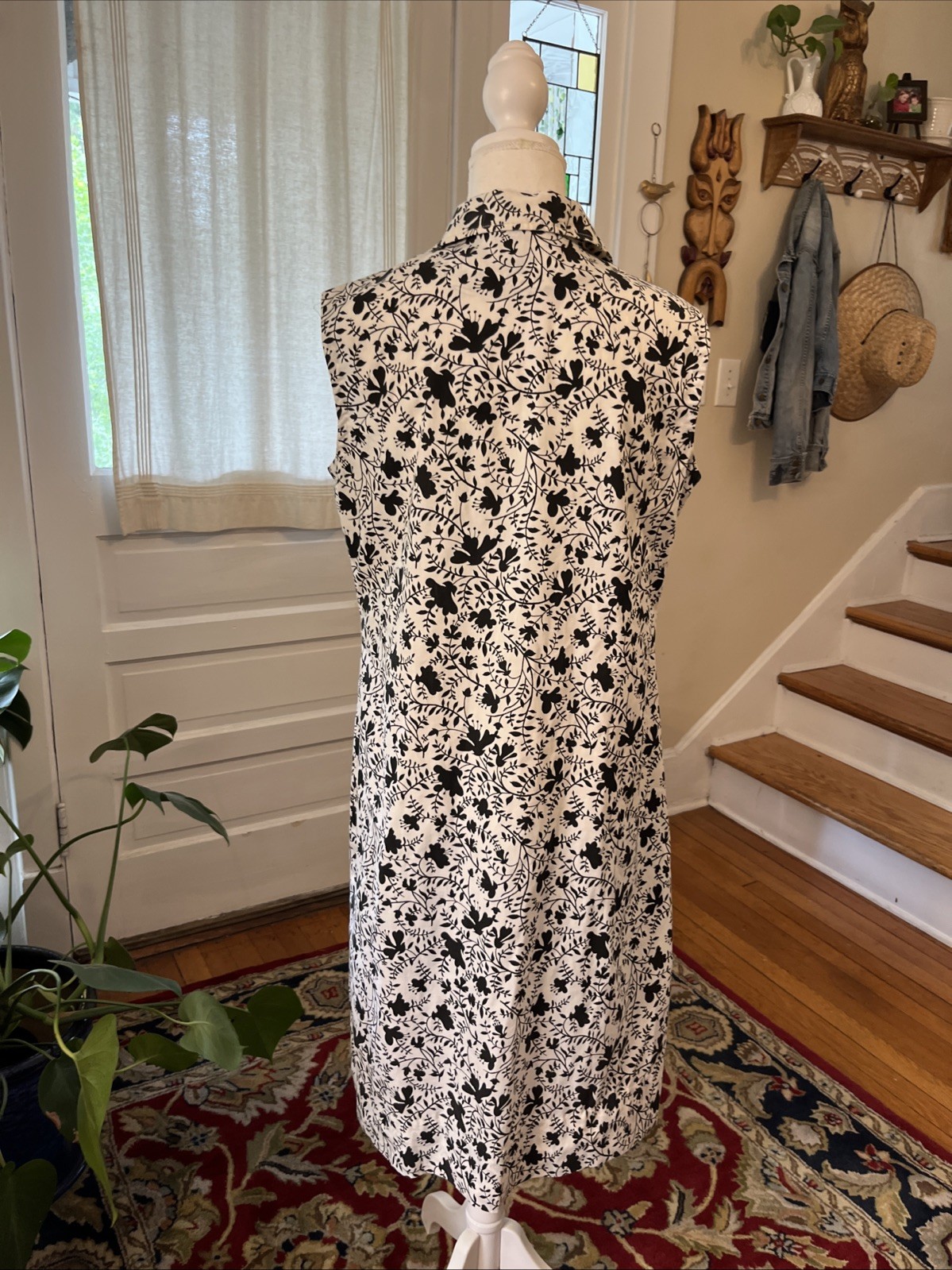 Vintage Housedress 1960’s Dress MCM Medium 50’s Handmade Chore Pockets Zip Front