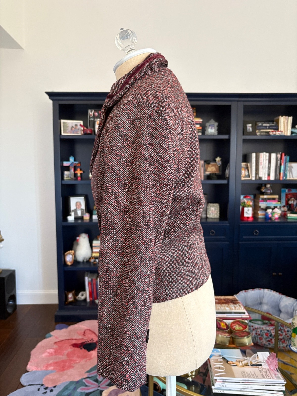 Vintage Rampage Burgundy Wine Tweed Cropped Blazer with Velvet Trim size S