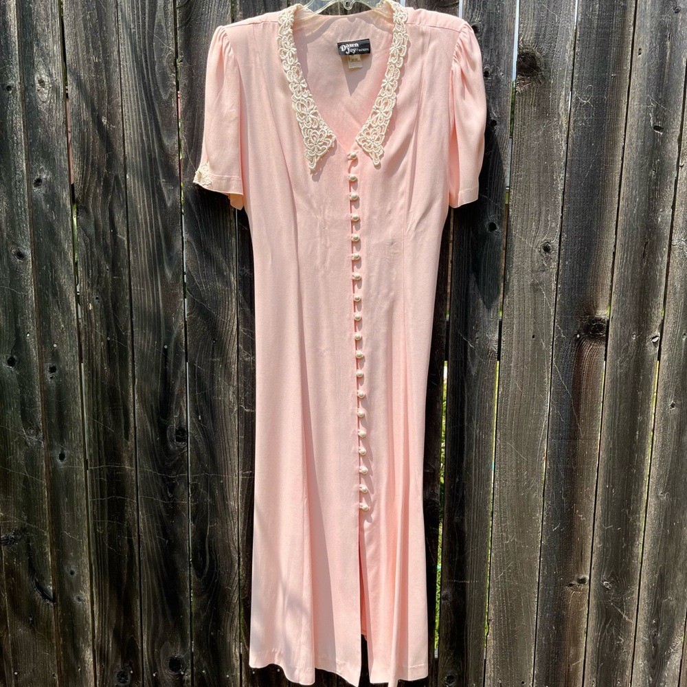 Vintage Dawn Joy Pink Lace Collar Button-Down Dress