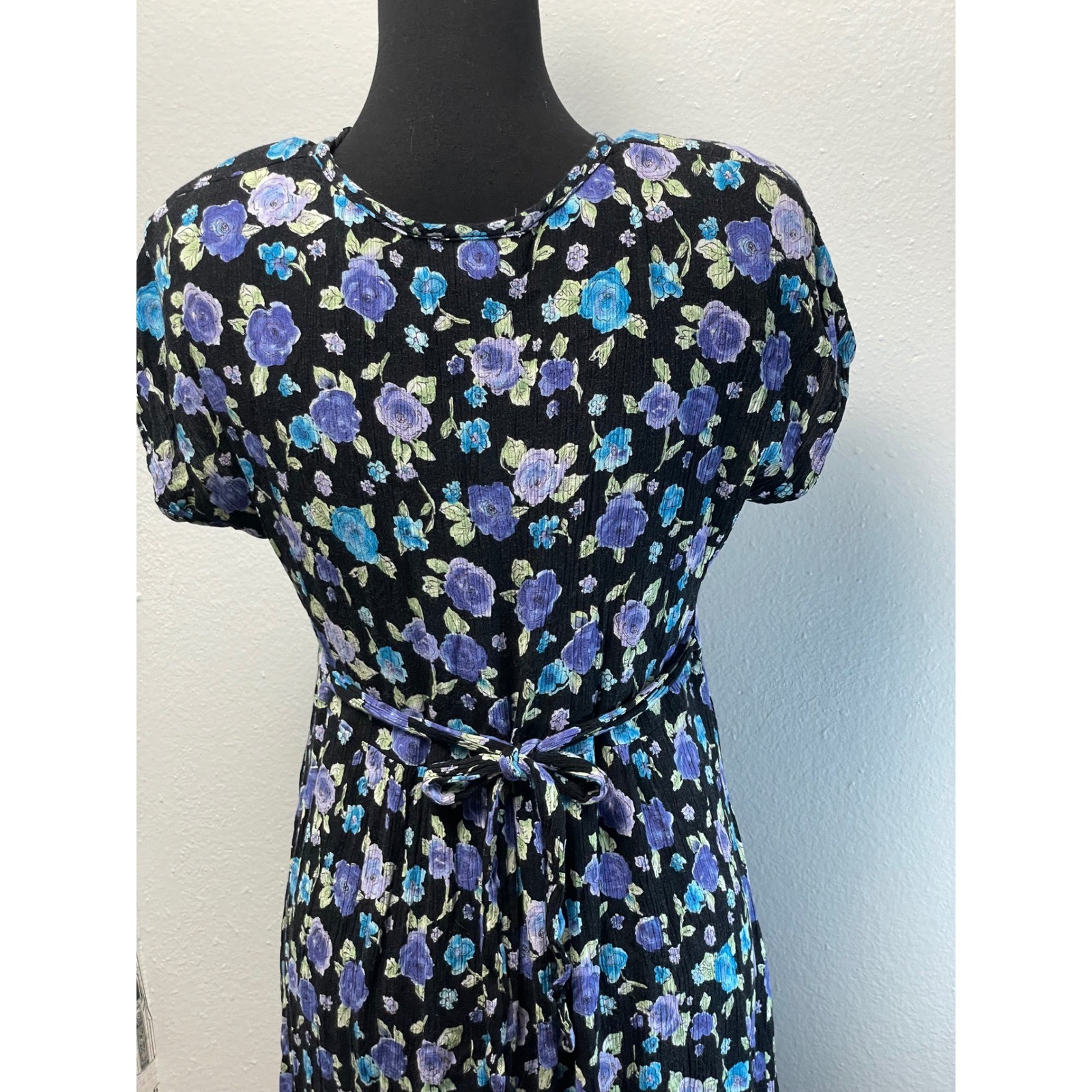 Petite Jazz Floral Maxi Dress 8 Black Purple Blue Vintage 90s Grunge Cottagecore