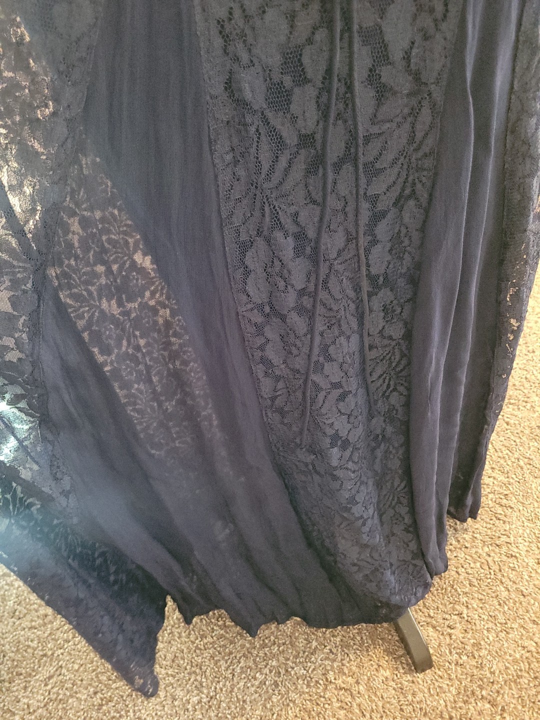 VTG Nostalgia Chiffon Lace Blue Sheer Overlay Maxi Dress Sz L Ethereal Witchcore