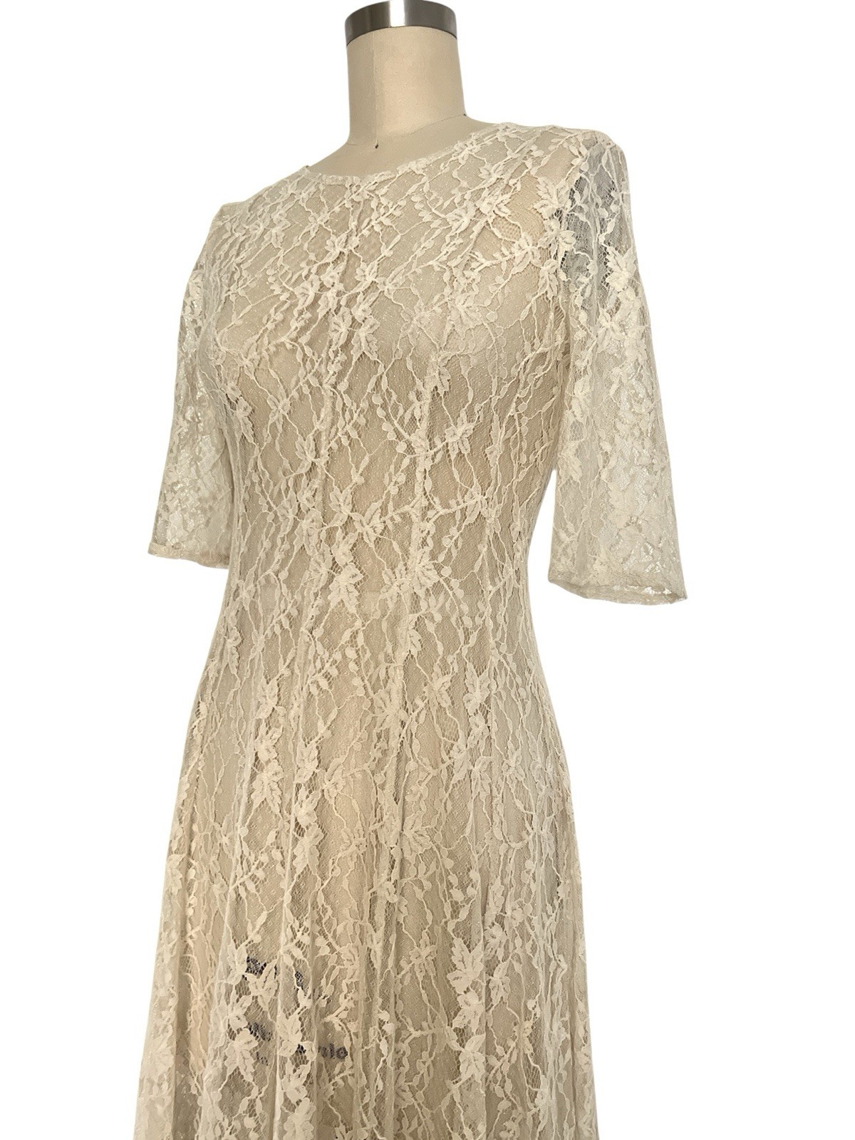 VTG 90s Y2K S M Lace Dress Boho Festival Cottage Core Lolita Flare Skirt Sheer