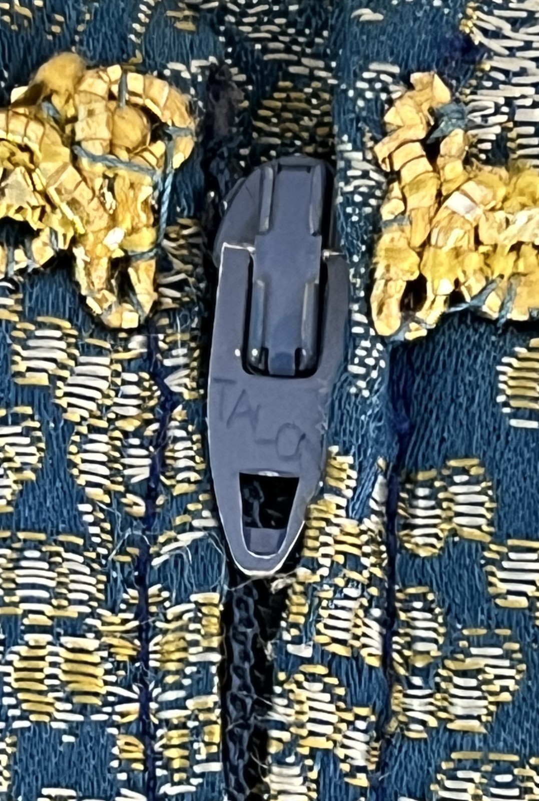 Vintage 50s Gold Jacquard Brocade Dress Womens S Blue Cocktail Talon Zip