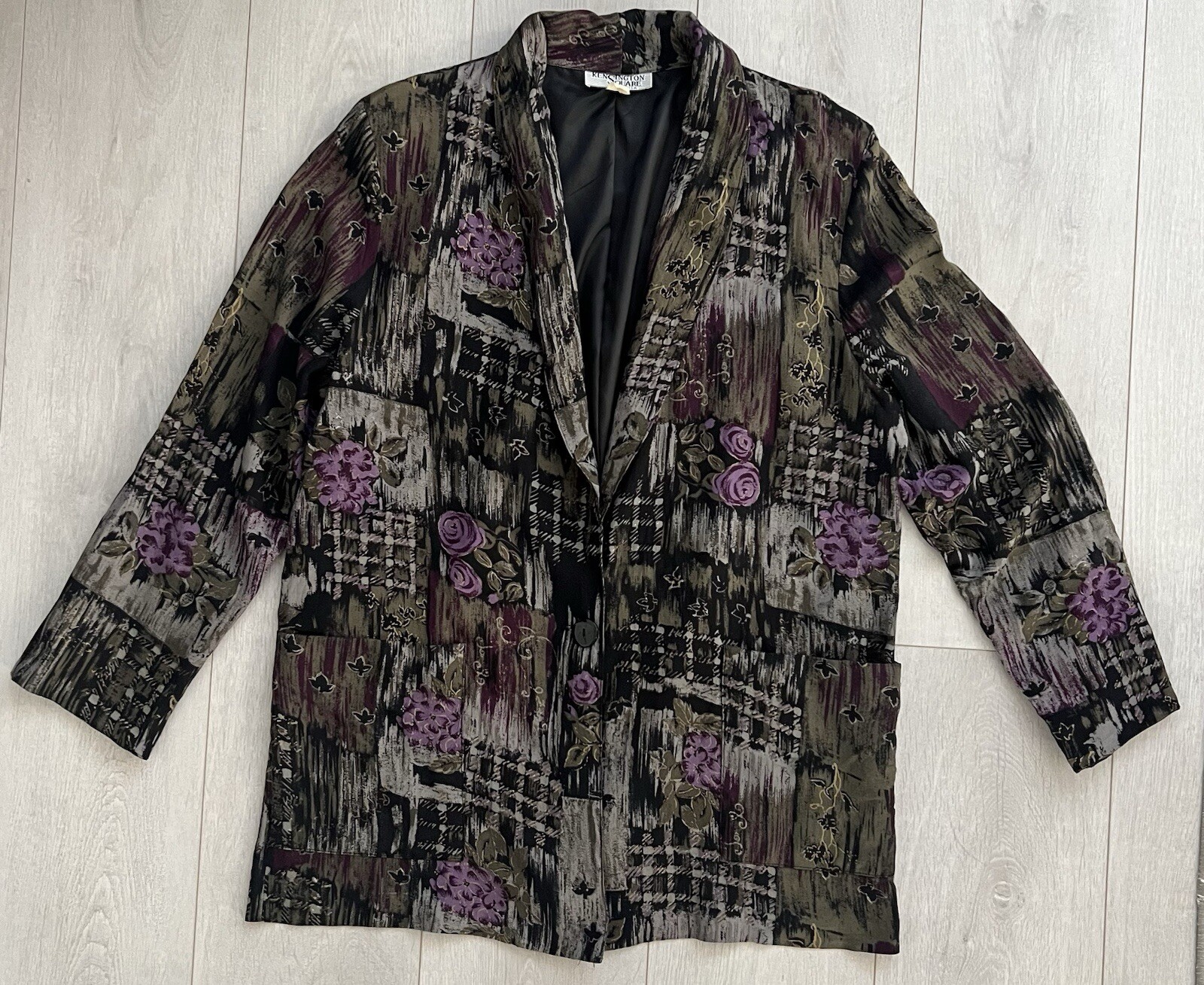 Vintage Kensington Square Lightweight Boho Floral Purple Long Blazer SZ L/XL