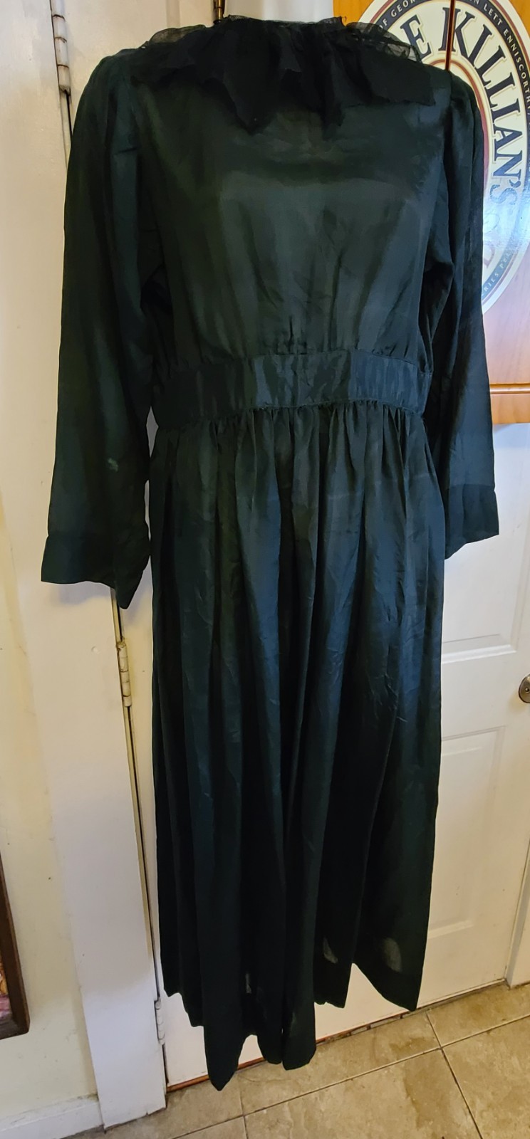 Antique Early 1900’s Victorian Mourning Dress Sheer Black Maxi Nightgown