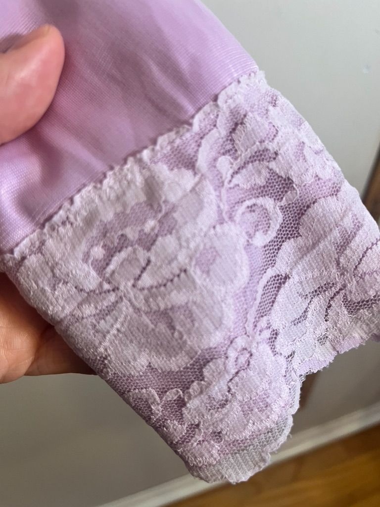 Vintage Floral Lace Slip Lingerie Purple Babydoll Pin Up Sexy Feminine 60s 70s
