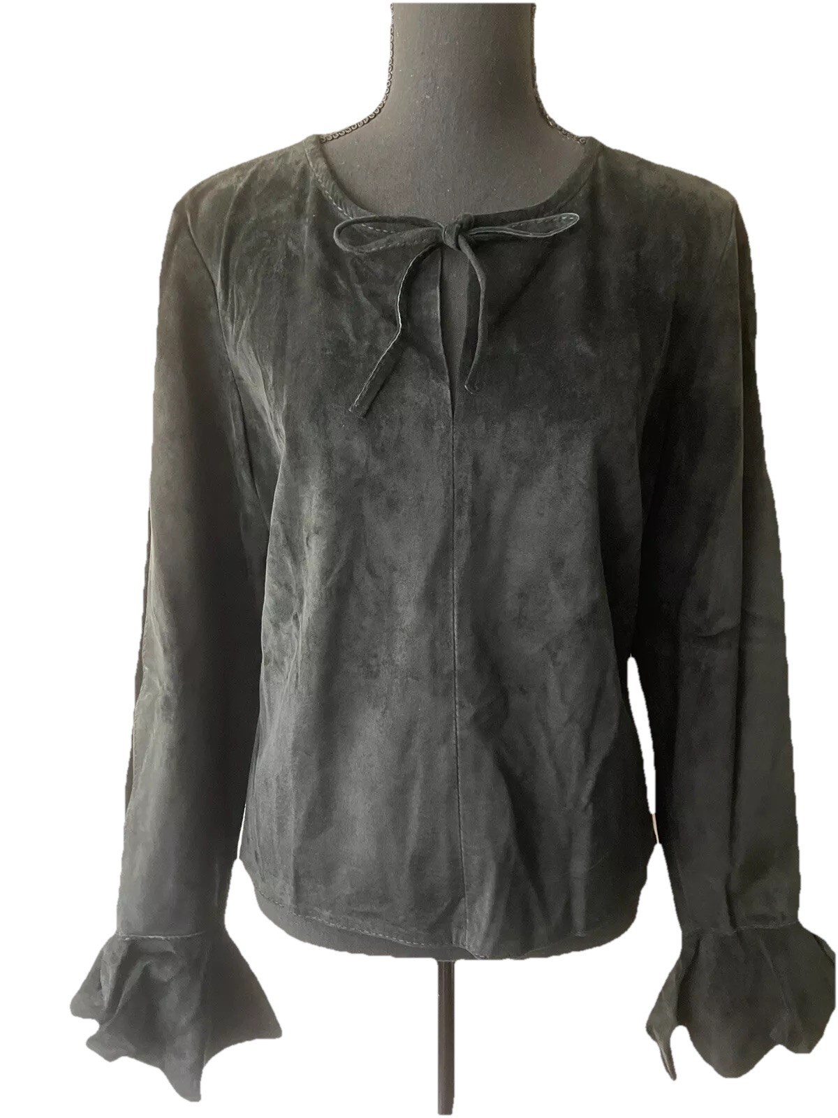 Vintage Suede Leather Poet’s Blouse/Tunic Top Split Sleeves Ruffle Cuffs S/M