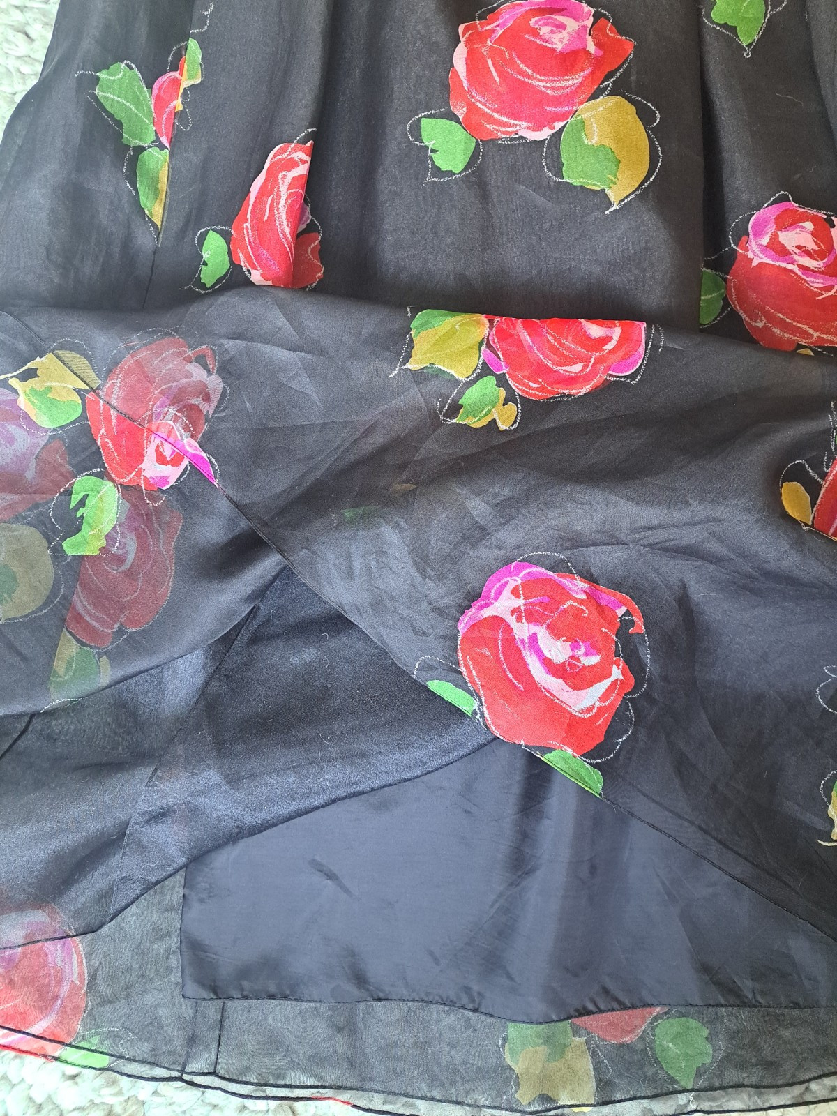 Vintage 1980s Hanae Mori Silk Dress Sz 14 L/XL Floral Roses Cocktail