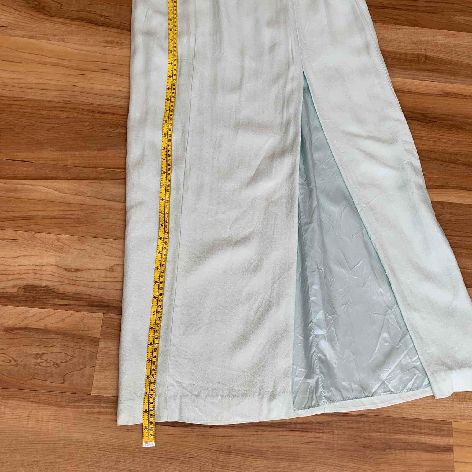 Vintage Dress ILGWU Medium Mint Green Full Length Sleeveless Gown With Slit