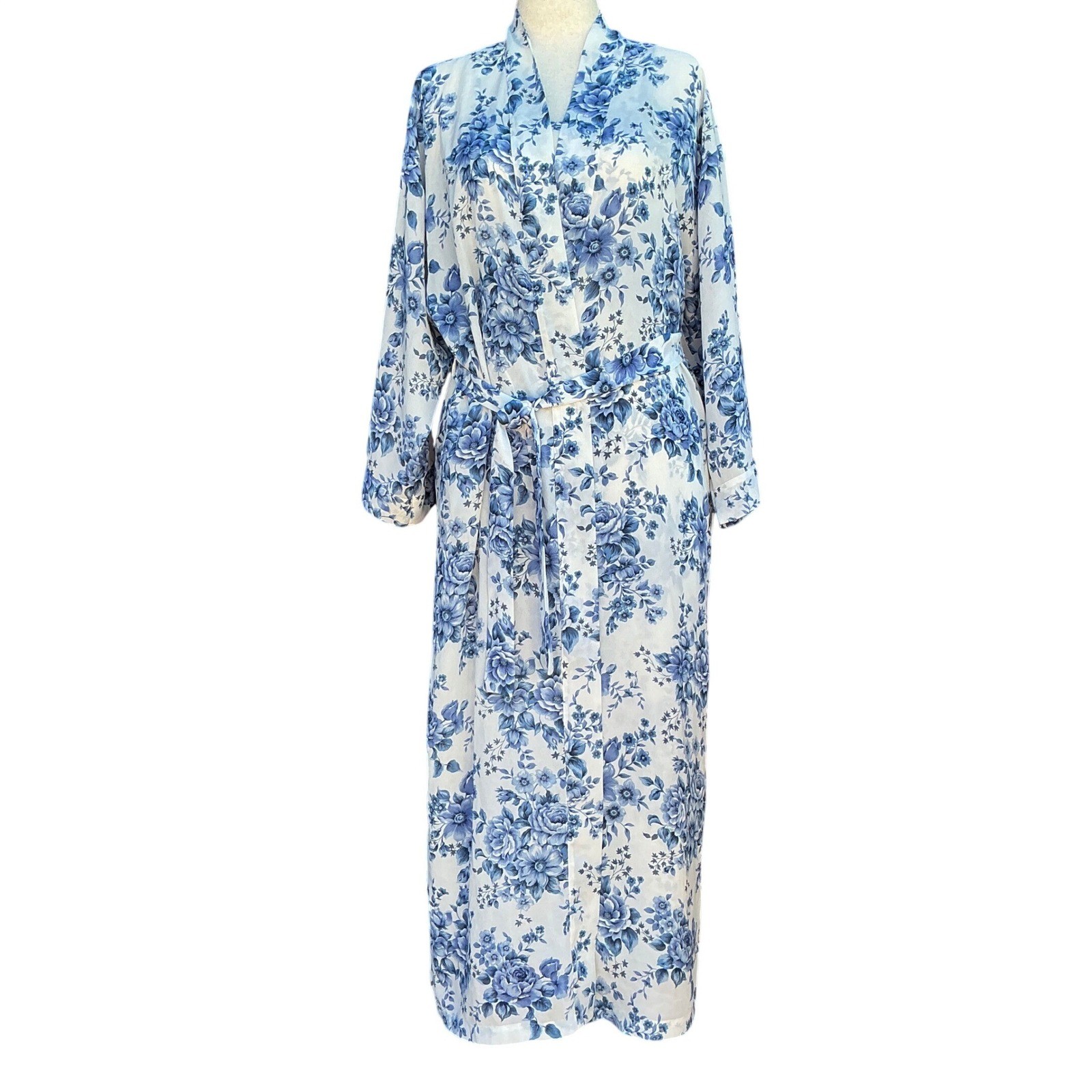 Victoria’s Secret Gold Label Blue White Floral Maxi Robe Slip Set Cottagecore