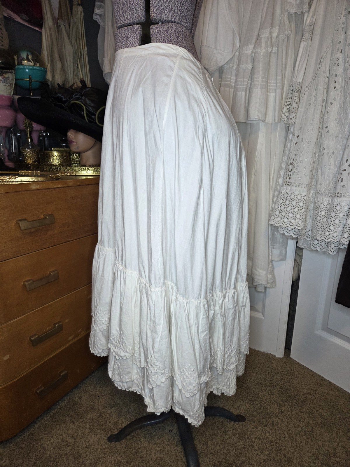 Victorian Embroidered 3 Flounce/Ruffle Petticoat