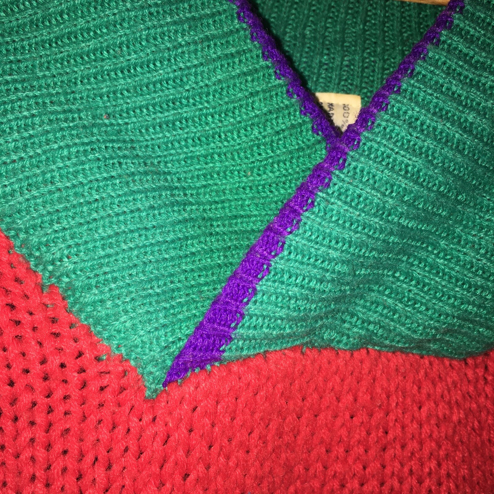 1980,s Empire womens sweater red, green and purple Vintage Large