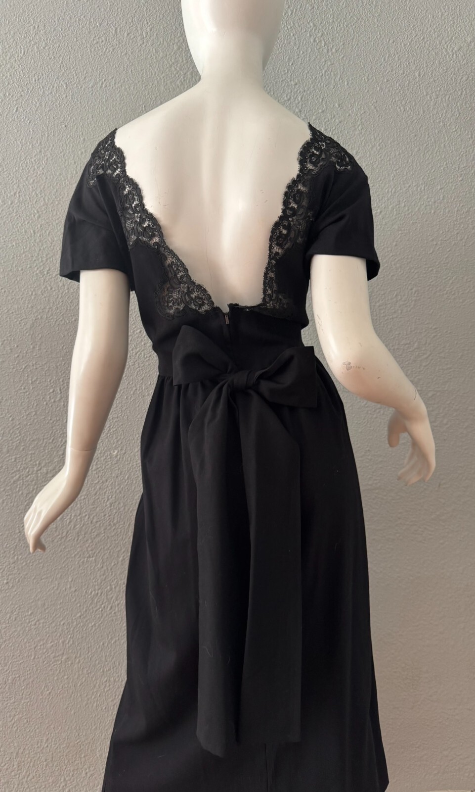 Vintage 60s Black Plunging Bow CHARLES COOPER Cocktail Party Dress M