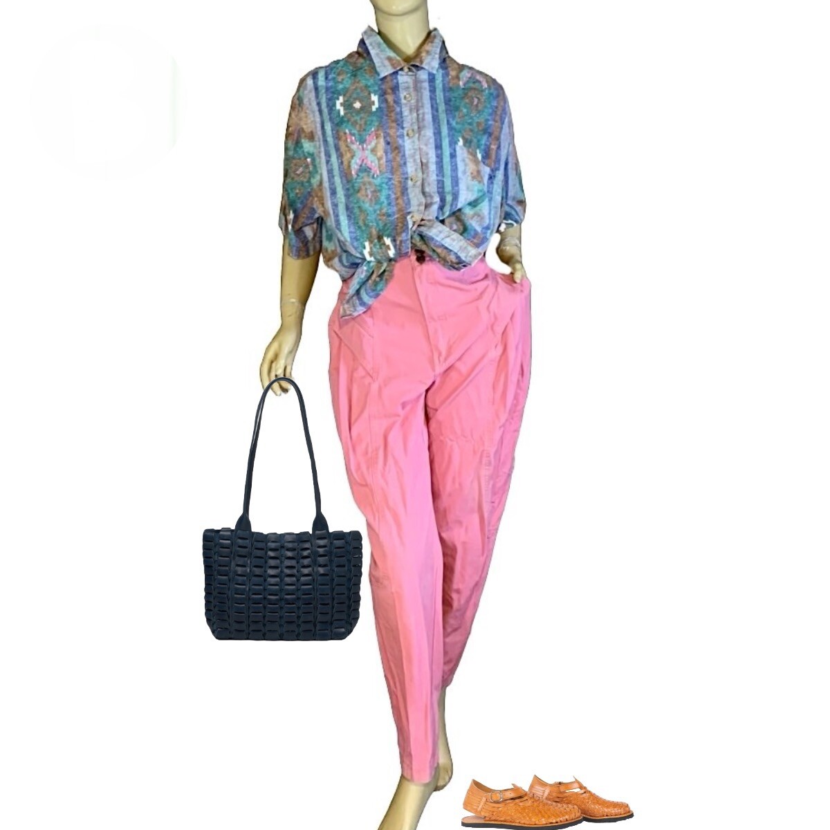 WOMEN S VINTAGE 1990’S HABAND FOR HER MULTI-COLOR COTTON BUTTON DOWN TOP SZ XXL