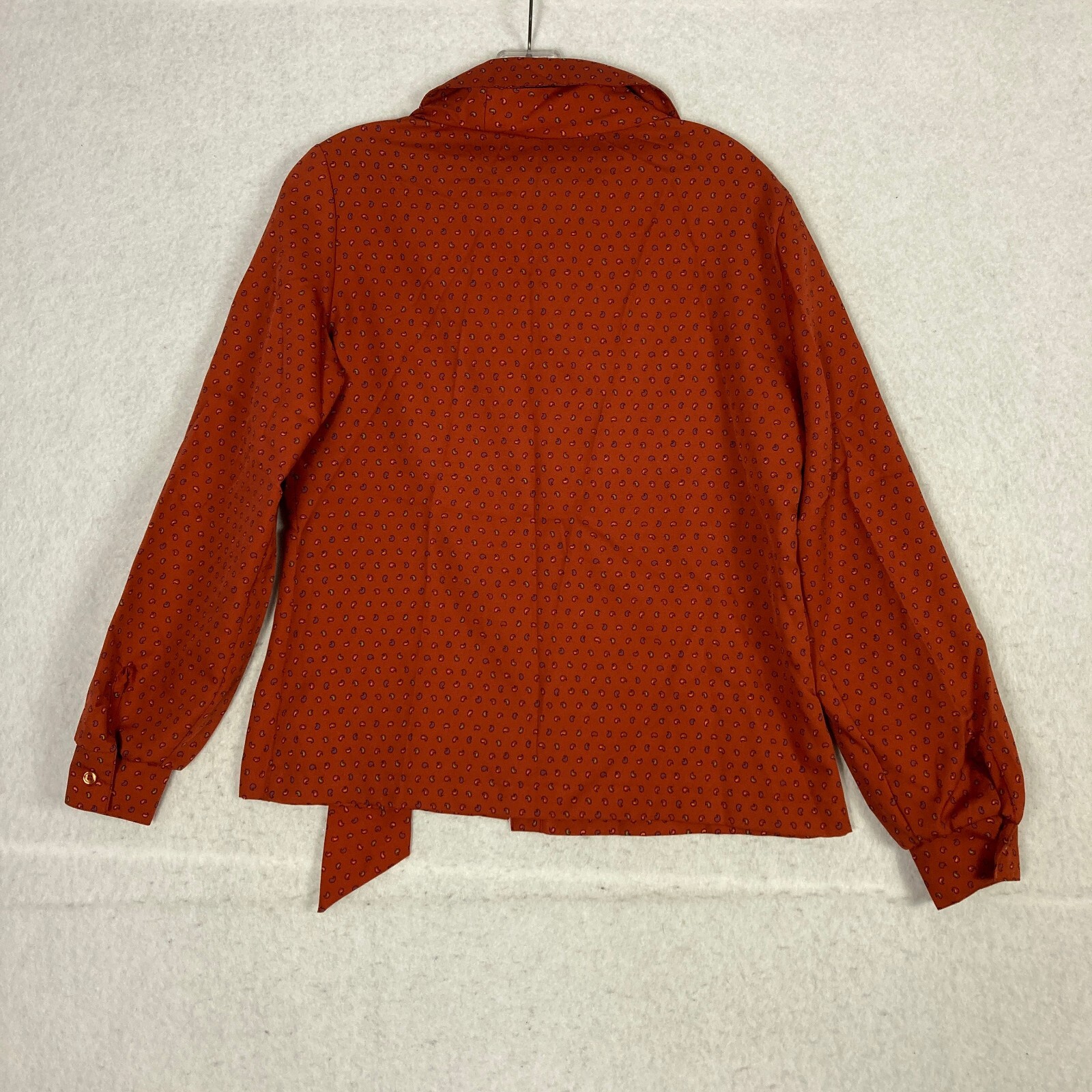 VTG Paisley Blouse 70s Lady Arrow Pussy Bow Burnt Orange Size 10 Boho Fun M
