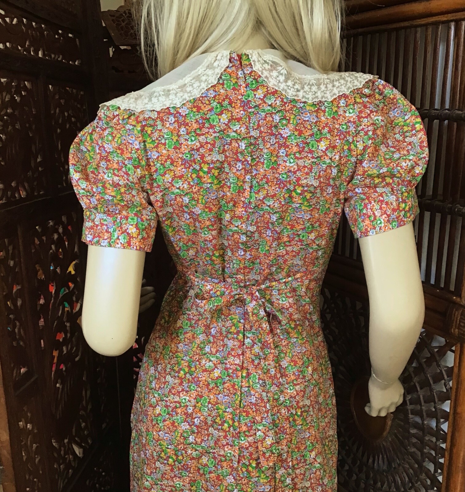 Vintage 1970s Irene Kasmer Calico Tiny Floral Print Maxi Dress Size XS
