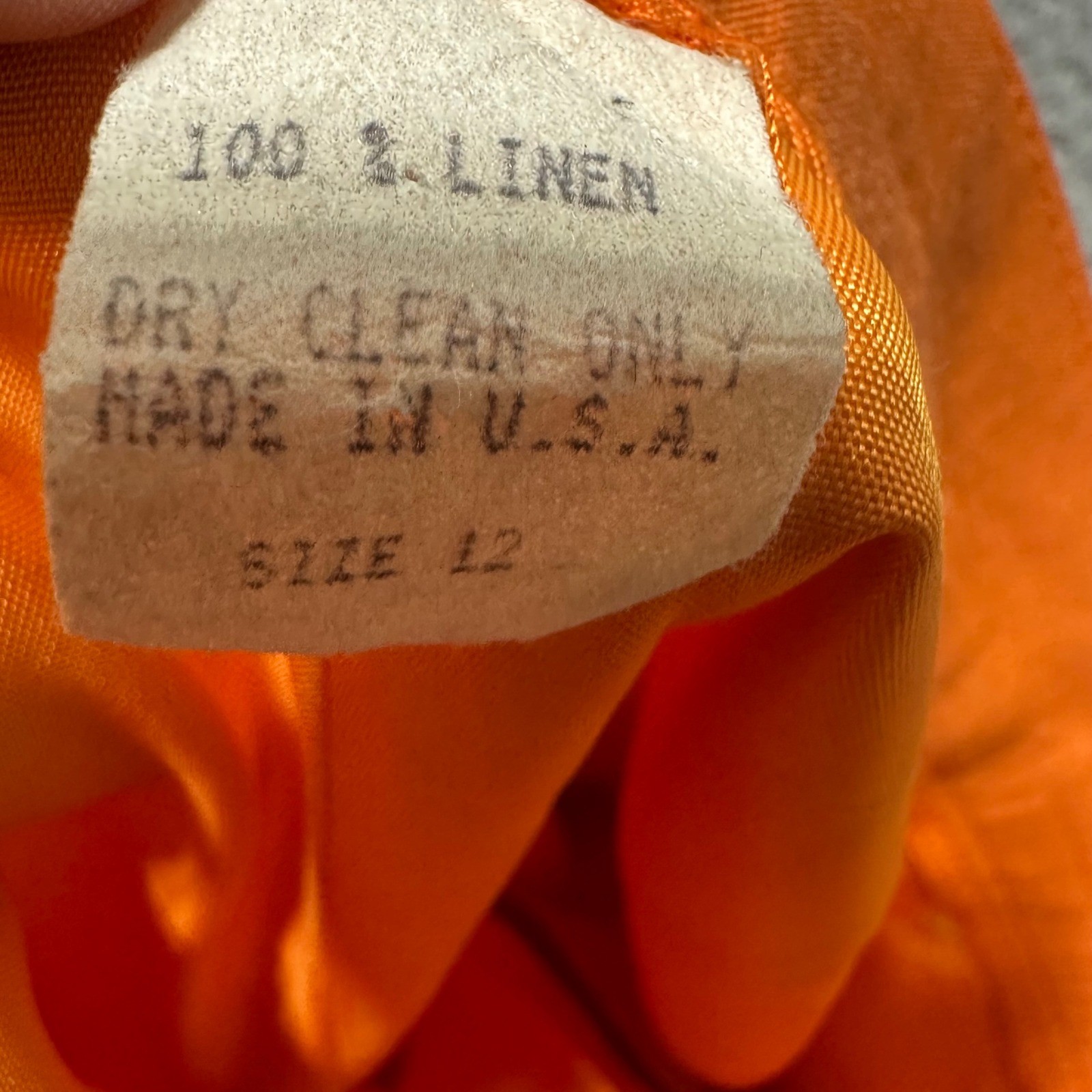 Vintage 100% Linen High Waisted Pleated Wide Leg Trousers Orange Made in USA 12