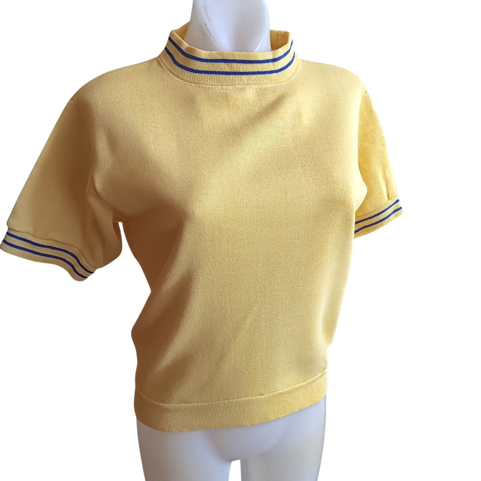 True Vintage Creslan Sweatshirt Medium Yellow Pullover Top Ringer Striped 1970s