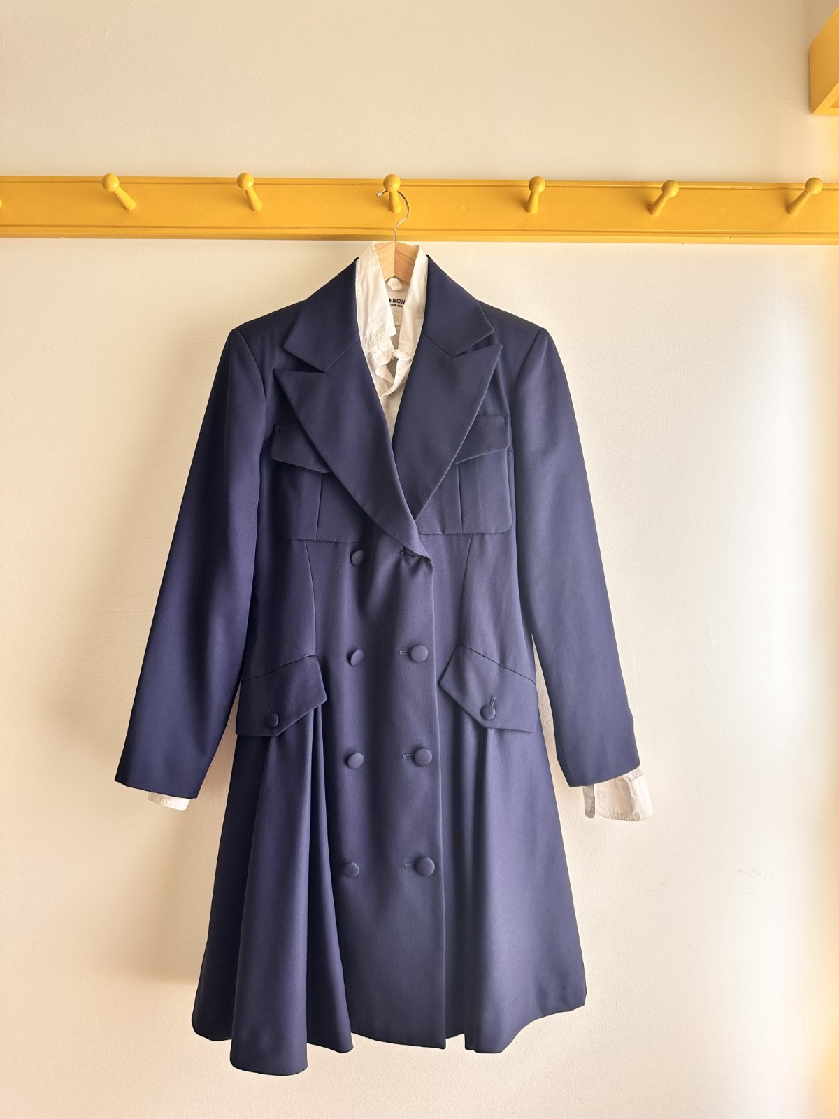 ISSEY MIYAKE I.S. Sport vintage 90s navy wool twill suiting trench suit dress