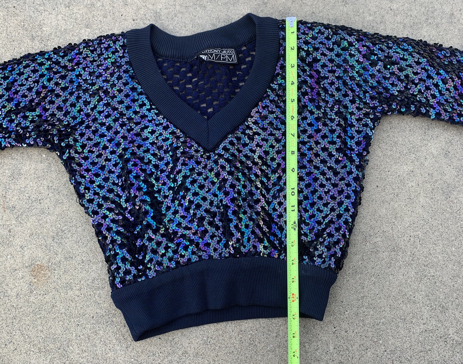 Vintage Anthony Muto AM PM Sequin Top Long Sleeve V Neck 70s 80s Size S M