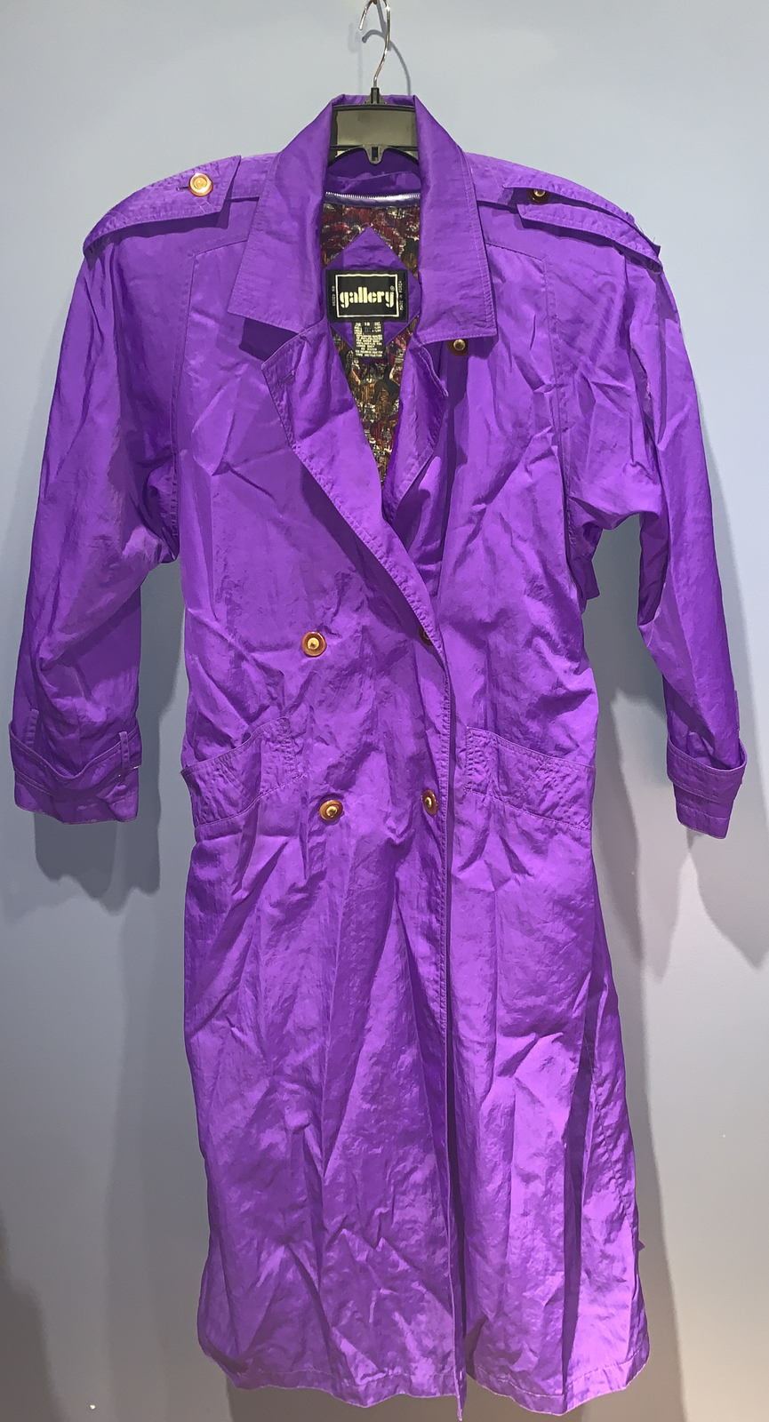 Vintage J. Gallery Trench Sz 12 Purple Chartreuse Zip Out Liner Bakelite