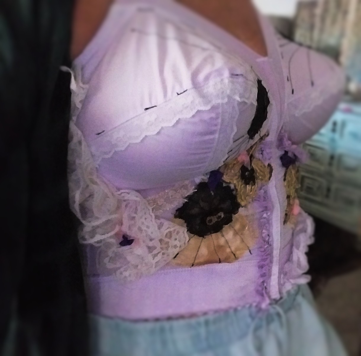 VTG BULLET BRA WAIST NIP PURPLE BURLESQUE AVANT 44 DD POINTY BUSTIER TOP GLAM OT