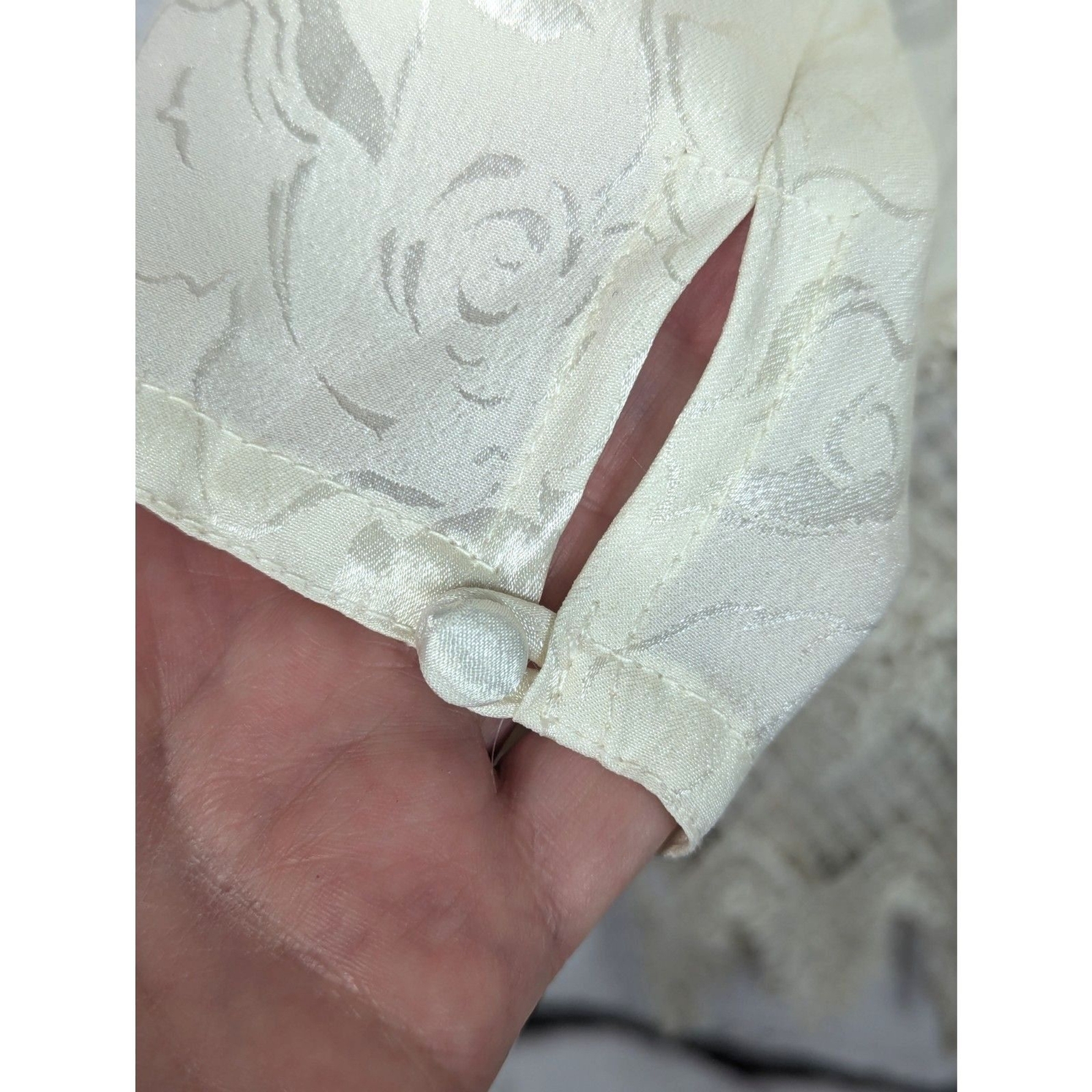 Vintage Victorian Satin Floral-Embossed Lace Blouson Top Maximalist Unique Large