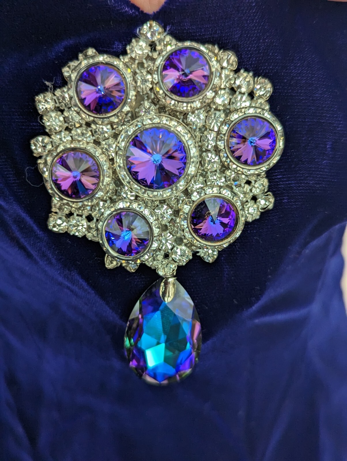 L Magnin Eugene Alexander Royal Blue Purple Crystal Applique Long Dress Size 12