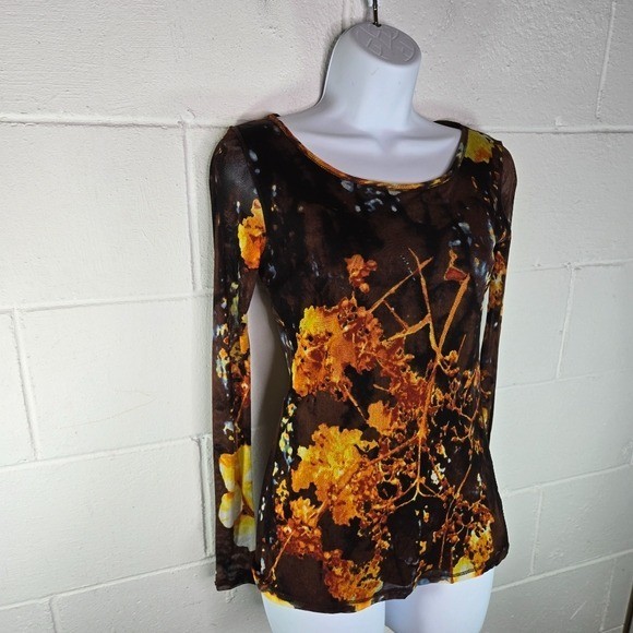 Vtg Y2k Vivienne Tam Micromesh Grunge Club Black Floral Shirt women’s xs