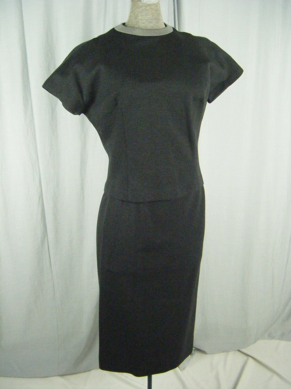 LILLI ANN KNITS LONDON Vtg 60s Charcoal Grey Wool 3 pcs Skirt-Bust 35/Waist 28/S