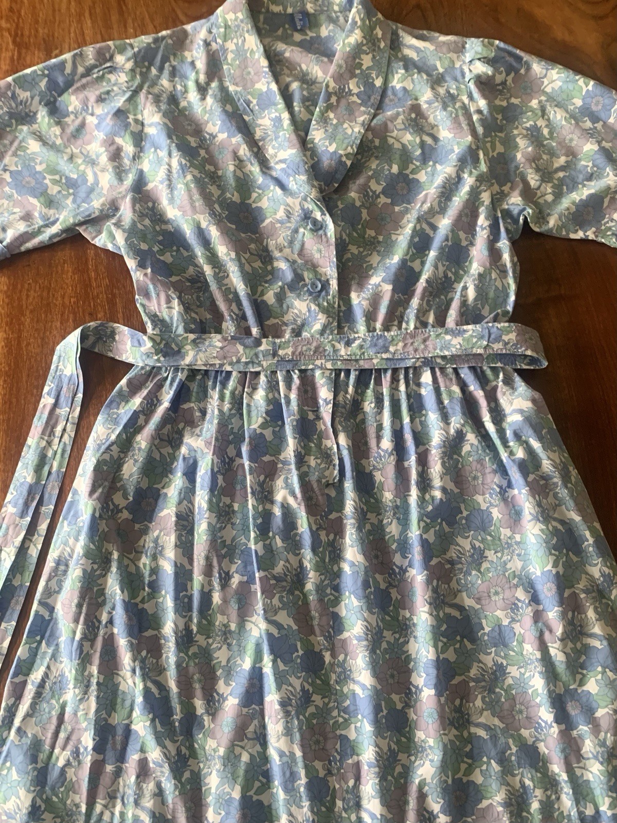 vintage 1960s Melissa shirtwaist dress cotton blue/lilac floral sz M full skirt