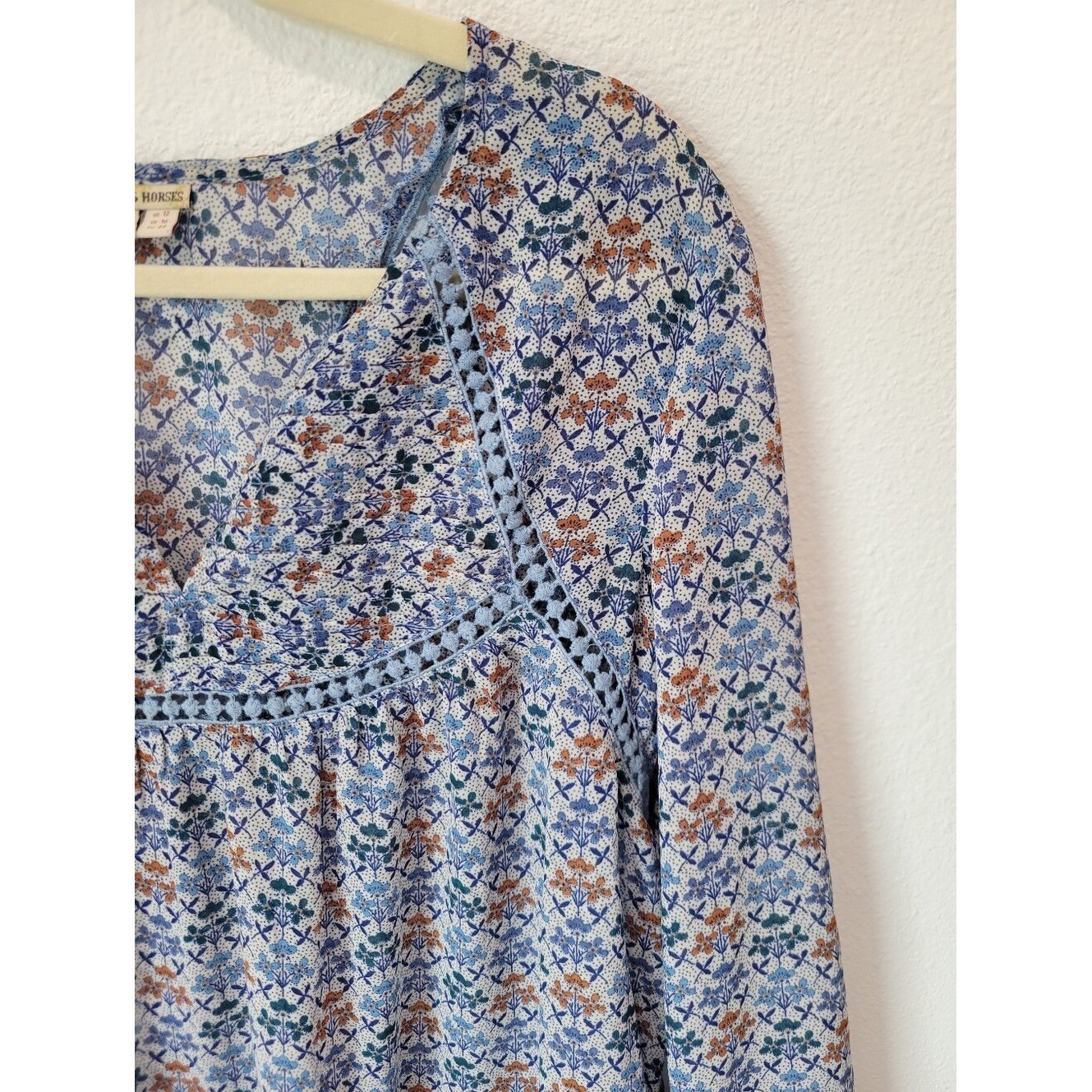 Holding Horses Anthropologie Betony Floral Swing Dress Women 12 Boho Blue Orange