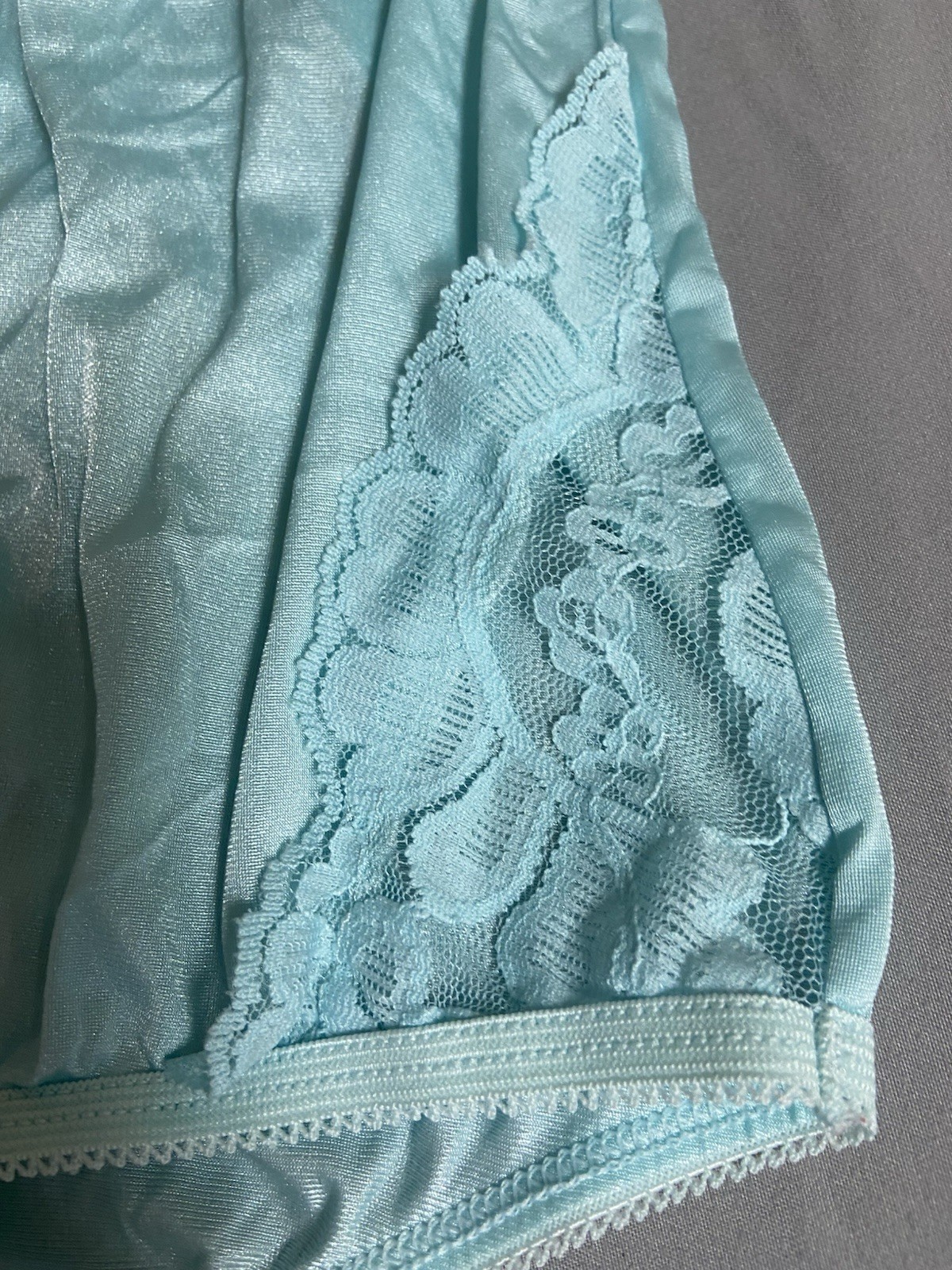 Vintage VANITY FAIR Nylon Lace Trim Silky Granny Sissy Panty Aqua Blue 2XL