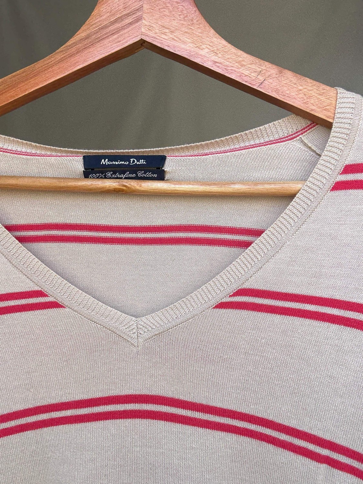 Massimo Dutti beige striped jumper, 100% extra fine cotton, ribbed cuffs and hem